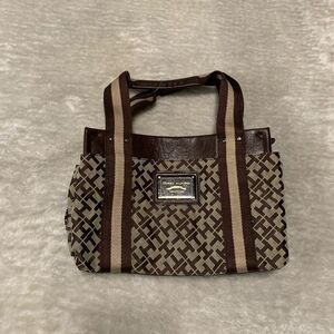 New Tommy Hilfiger Womens Brown y2k Satchel‎ Handbag Pattern Print